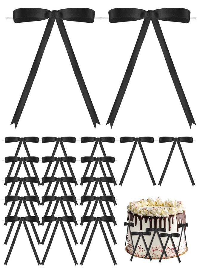 ProSuites 60 Pcs Twist Tie Bows Black Bows for Cake Decorating, Satin Ribbon Bows for Gift Wrapping Crafts Treat Bags, 5 x 7 Inch - Image 1
